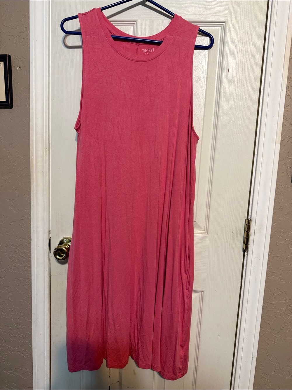 Time and Tru Sleeveless Knit Swing Dress in Coral Pink